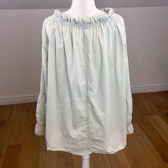 Free People Alpine Denim Top Size Small Long Sleeve Peasant Style - Picture 10 of 13